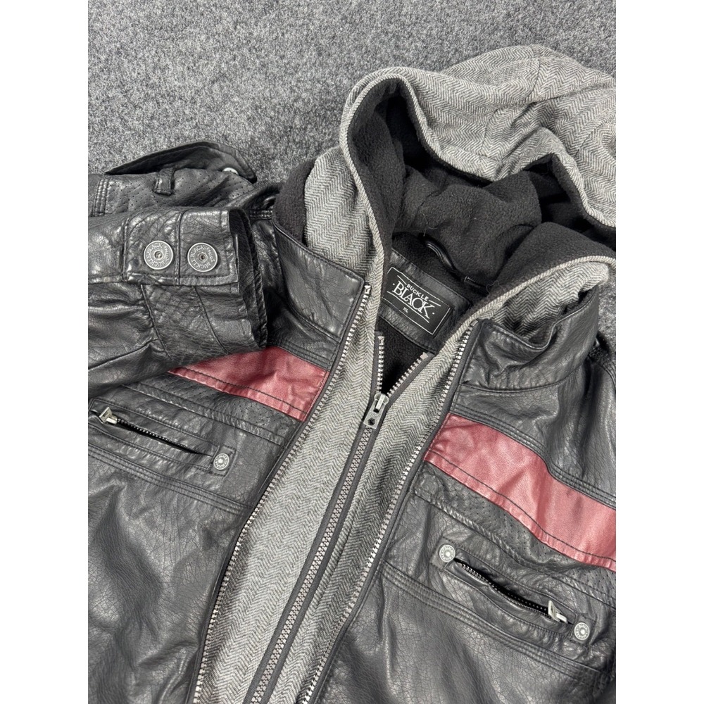 Buckle Black Leather Moto Jacket  Black Biker Mens XL